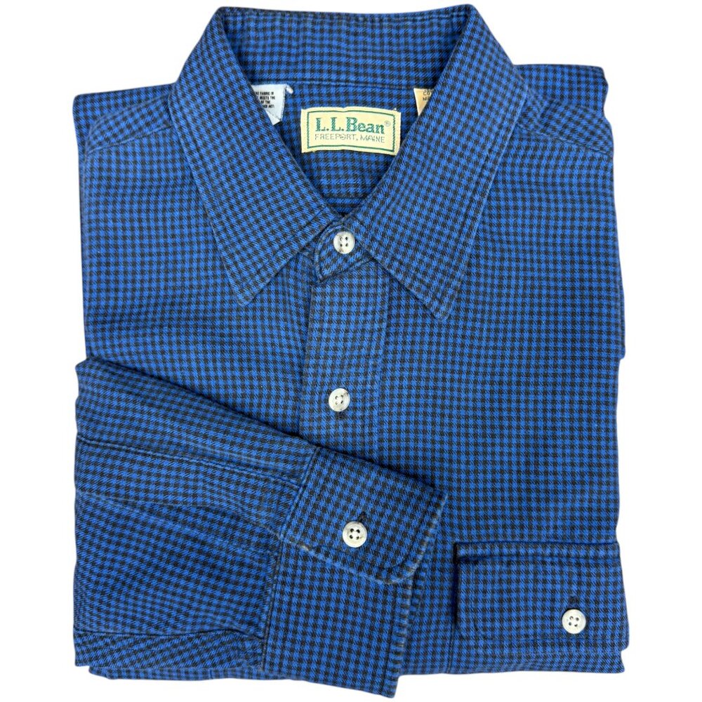 VINTAGE Men's‎ L.L. BEAN Blue/Black Gingham Long Sleeve Shirt | Size Med. Tall